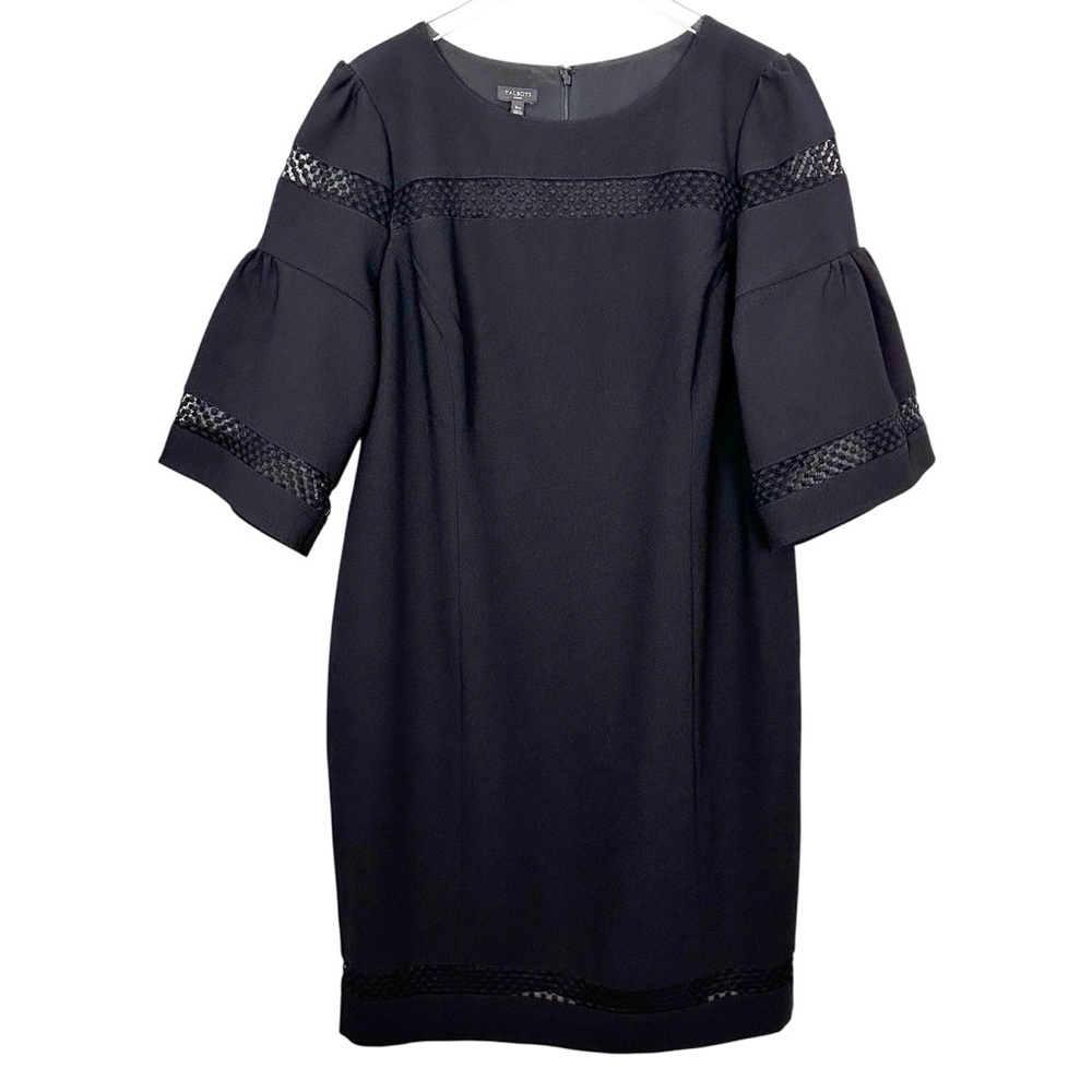 NWT Talbots Woman 3/4 Bell Sleeve Crepe Shift Dress in Black Size 16W